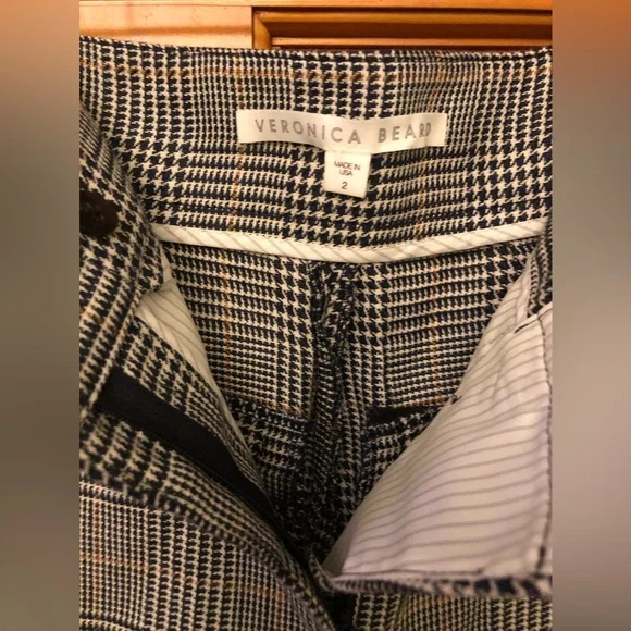 Veronica Beard Gemini Plaid Pants Cotton Linen Trousers